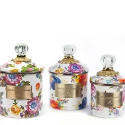 MacKenzie-Childs White Flower Market Little Canisters, Set of 3< Kitchen & Dining Sets|Kitchen Storage & Organization