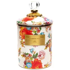 MacKenzie-Childs White Flower Market Medium Canister< Room Accents|Kitchen Storage & Organization