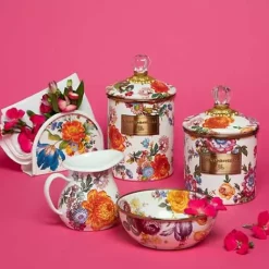 MacKenzie-Childs White Flower Market Medium Canister< Room Accents|Kitchen Storage & Organization