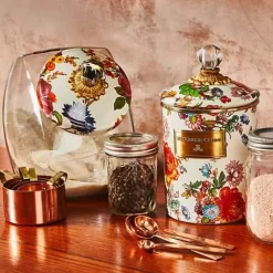 MacKenzie-Childs White Flower Market Medium Canister< Room Accents|Kitchen Storage & Organization