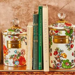 MacKenzie-Childs White Flower Market Medium Canister< Room Accents|Kitchen Storage & Organization