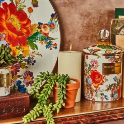 MacKenzie-Childs White Flower Market Medium Canister< Room Accents|Kitchen Storage & Organization