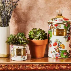 MacKenzie-Childs White Flower Market Mini Canister< Room Accents|Kitchen Storage & Organization