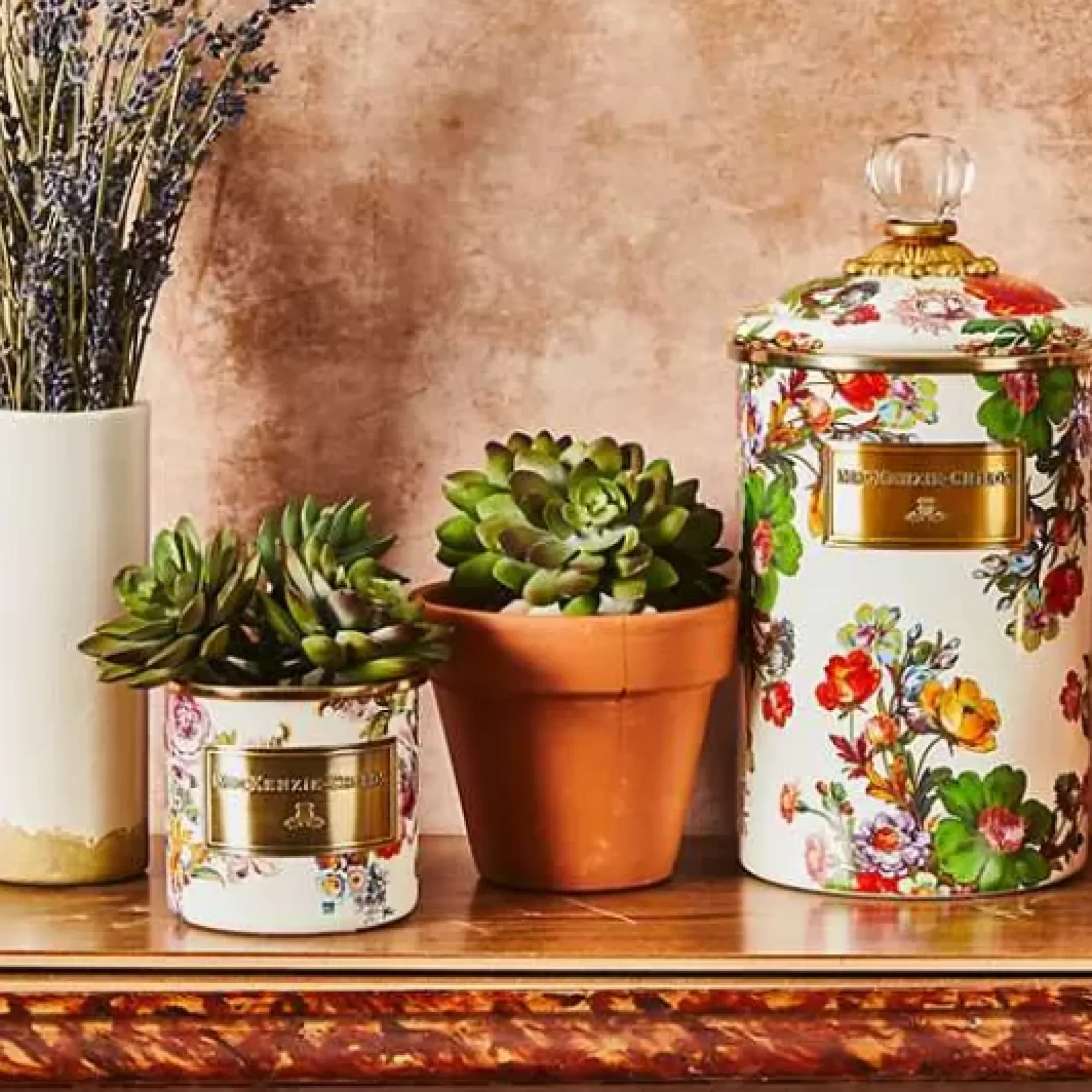 MacKenzie-Childs White Flower Market Mini Canister< Room Accents|Kitchen Storage & Organization