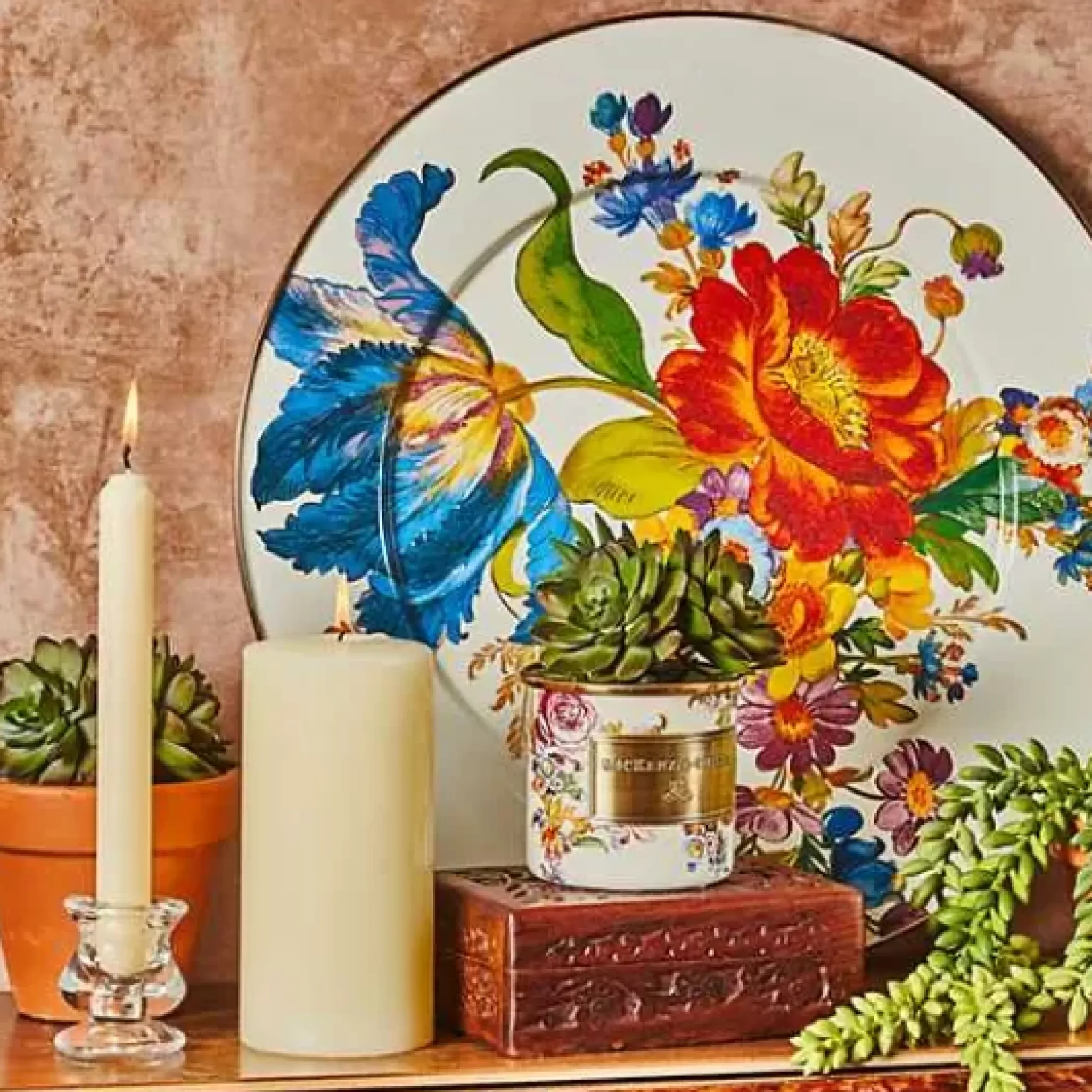 MacKenzie-Childs White Flower Market Mini Canister< Room Accents|Kitchen Storage & Organization