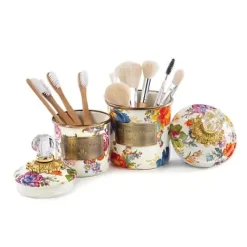 MacKenzie-Childs White Flower Market Mini Canister< Room Accents|Kitchen Storage & Organization