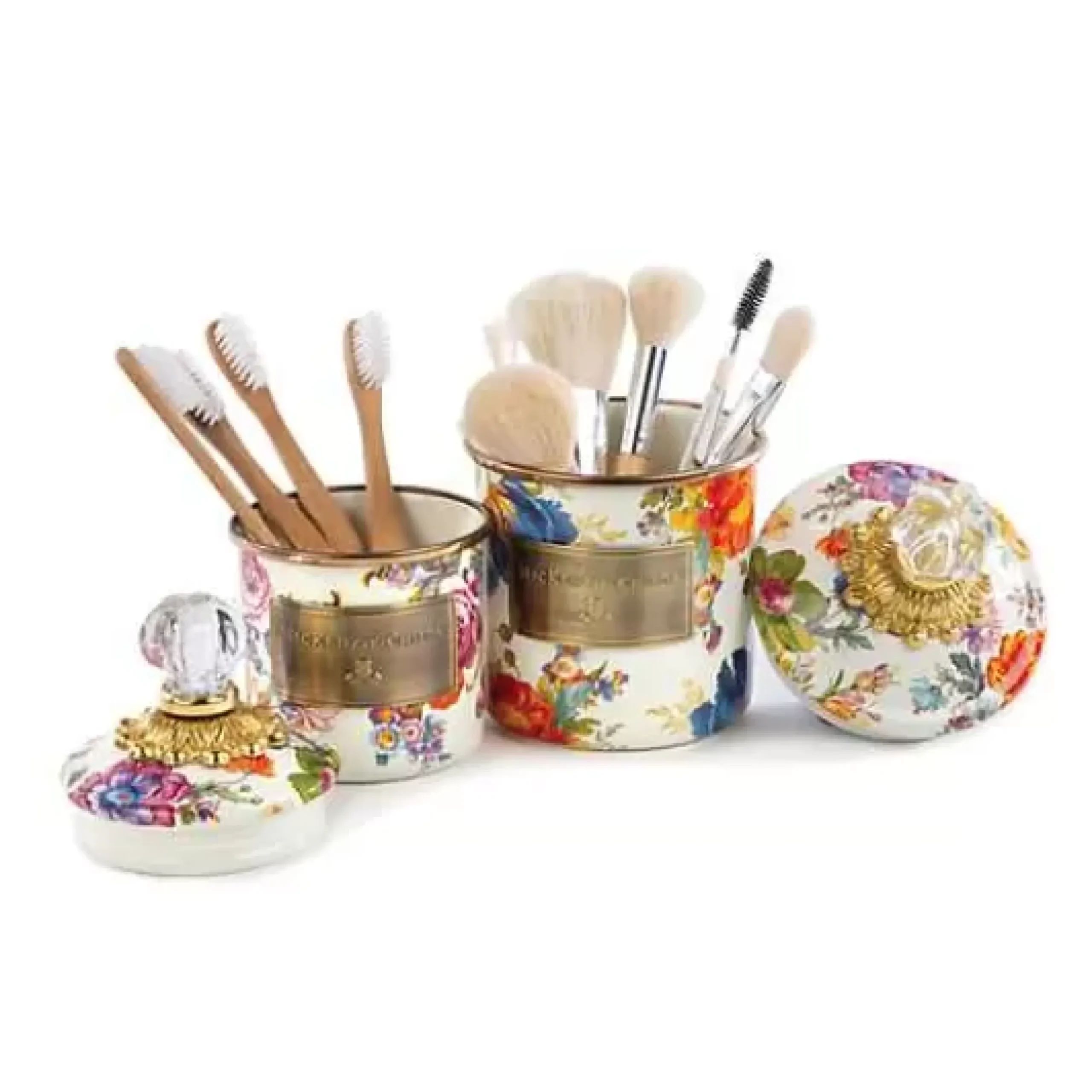 MacKenzie-Childs White Flower Market Mini Canister< Room Accents|Kitchen Storage & Organization