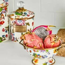 MacKenzie-Childs White Flower Market Small Canister< Room Accents|Kitchen Storage & Organization