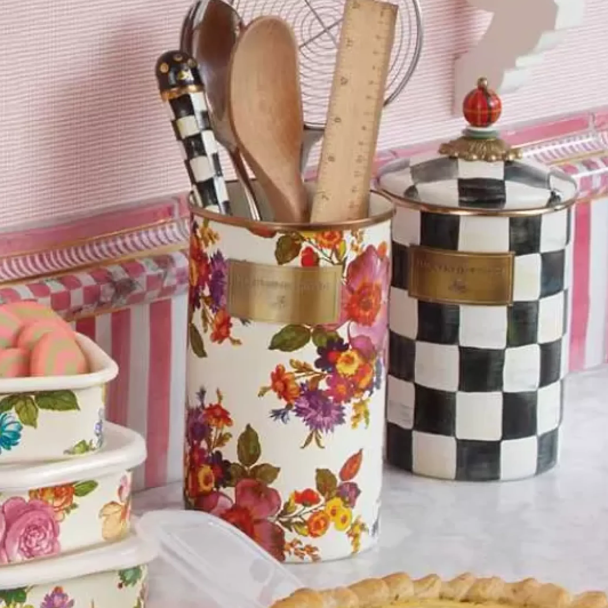 MacKenzie-Childs White Flower Market Utensil Holder< Kitchen Storage & Organization