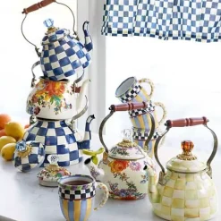 MacKenzie-Childs White Flower Market Whistling Tea Kettle< The Coffee Shop|Tea Kettles