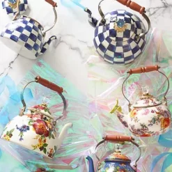 MacKenzie-Childs White Flower Market Whistling Tea Kettle< The Coffee Shop|Tea Kettles