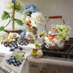 MacKenzie-Childs White Flower Market Whistling Tea Kettle< The Coffee Shop|Tea Kettles