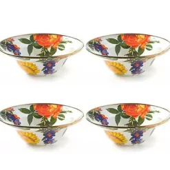 MacKenzie-Childs White Flower Market White Breakfast Bowls, Set of 4< Kitchen & Dining Sets|Dinnerware & Flatware