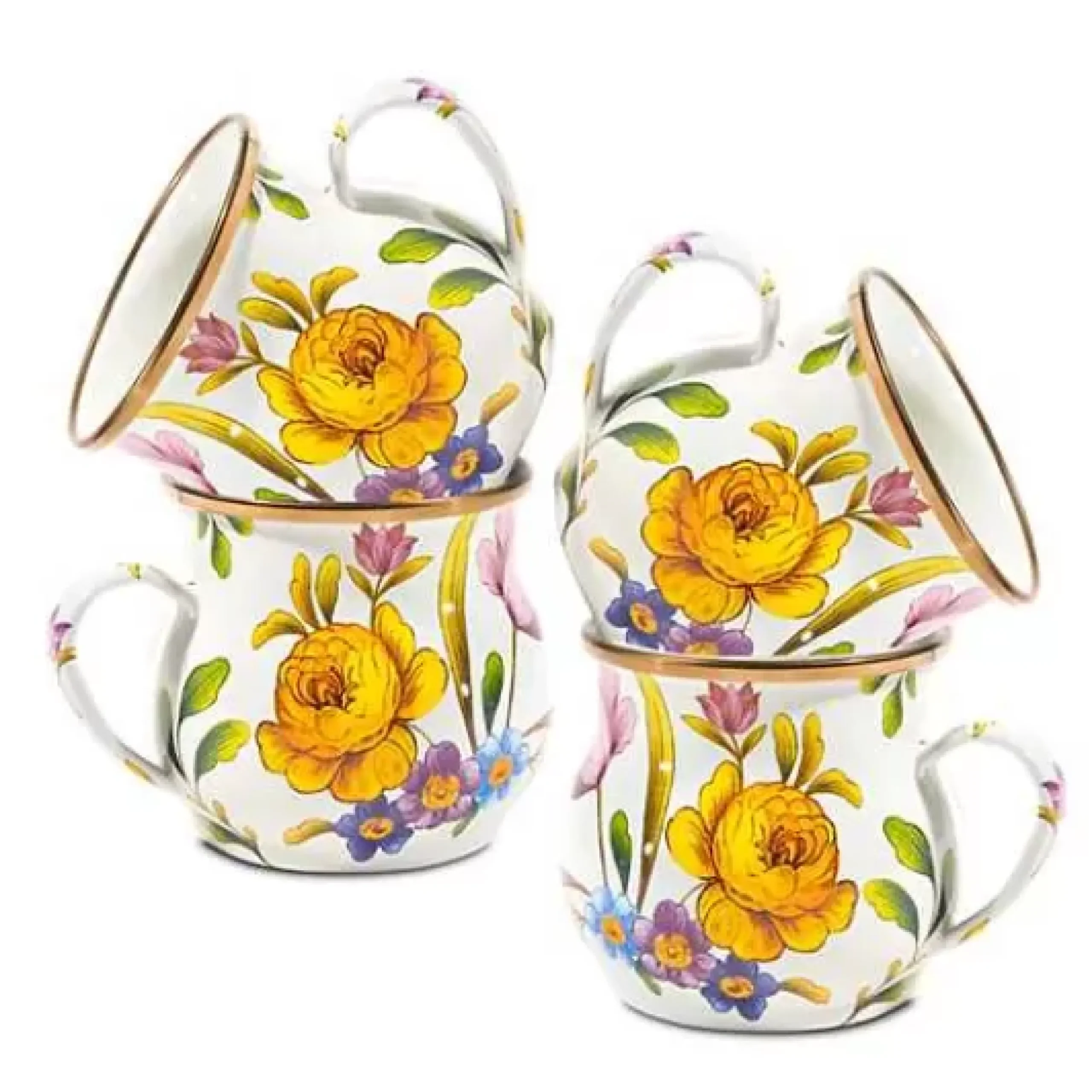 MacKenzie-Childs White Flower Market White Mugs, Set of 4< Kitchen & Dining Sets|The Coffee Shop