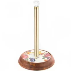 MacKenzie-Childs White Flower Market Wood Paper Towel Holder< Kitchen Storage & Organization