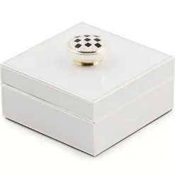 MacKenzie-Childs White Silver Plated Trinket Box with Check Knob< Room Accents