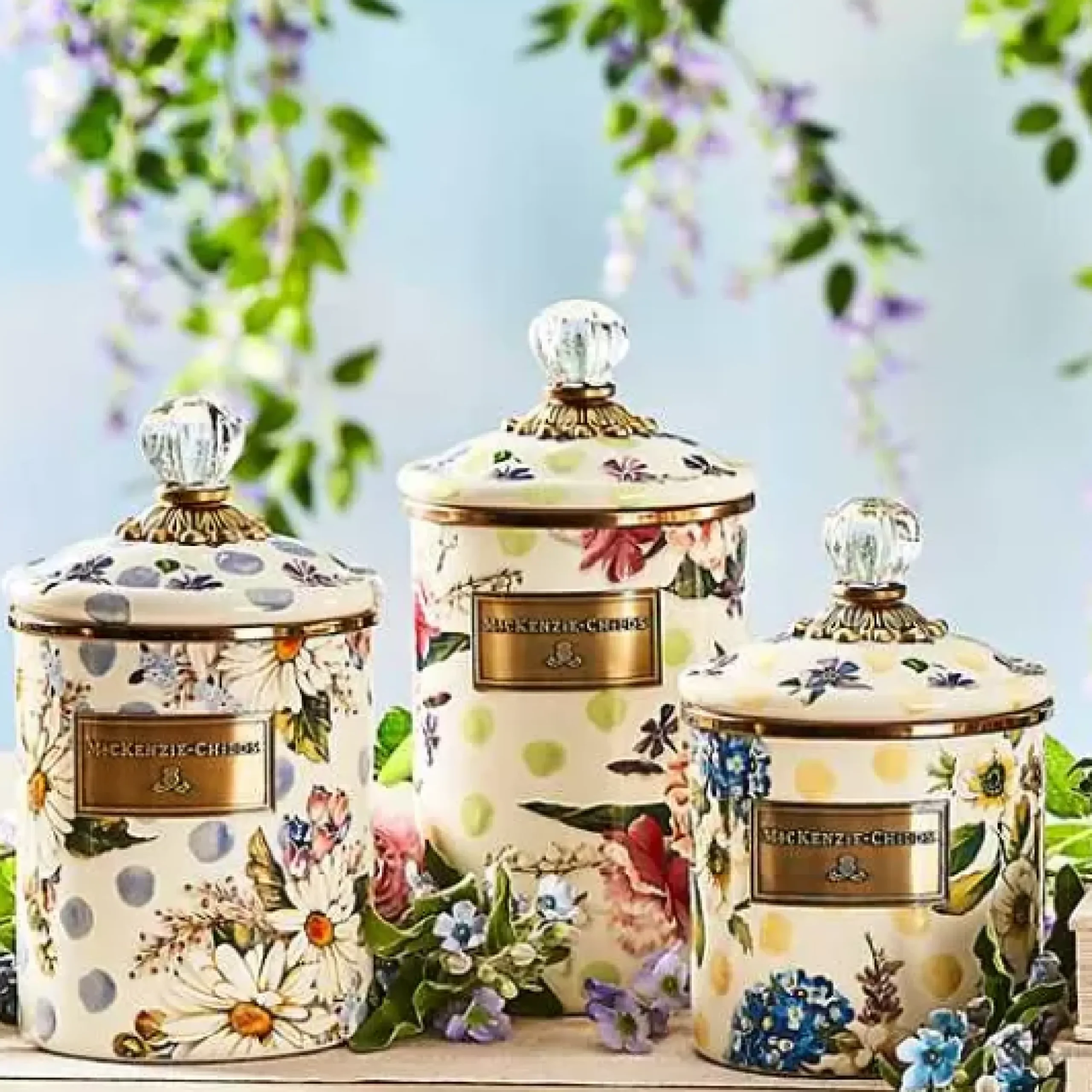 MacKenzie-Childs Wildflowers Green Large Canister< Kitchen Storage & Organization