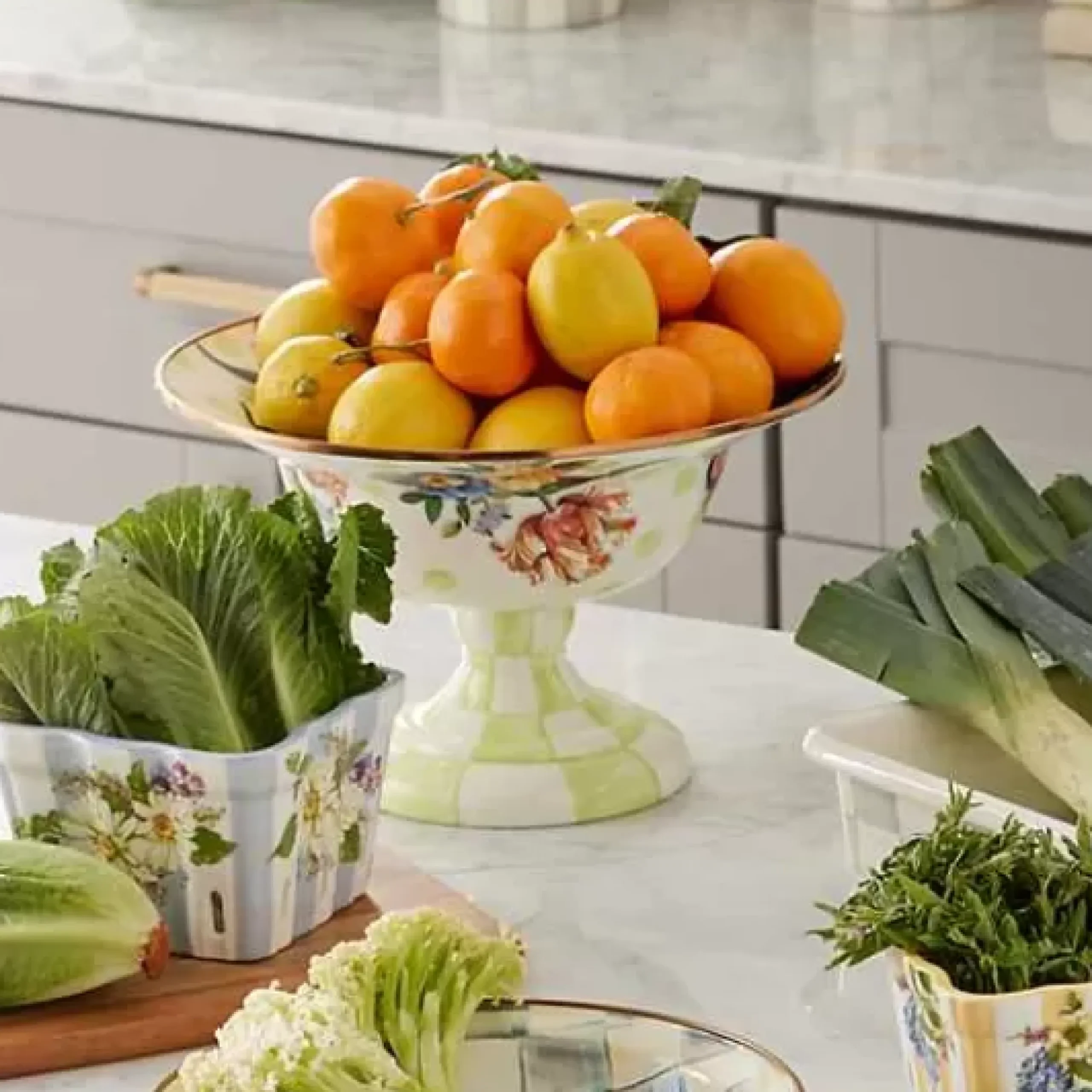 MacKenzie-Childs Wildflowers Green Large Compote< Spring|Serveware